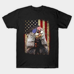 American USA Flag Otter Dreams, Stylish Tee for Wildlife Devotees T-Shirt